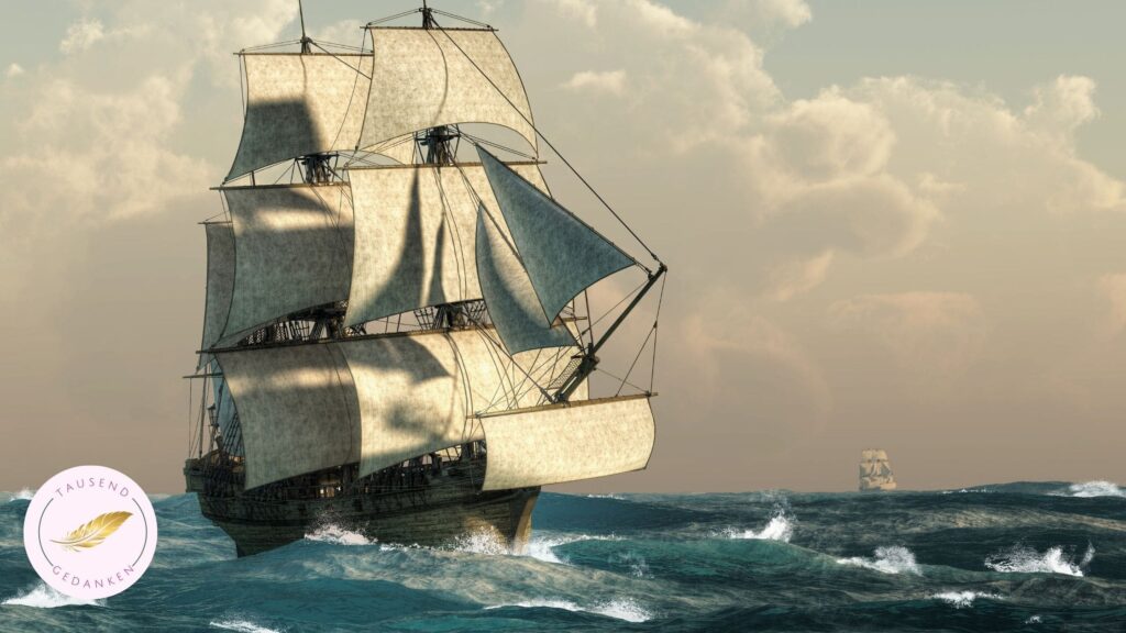 Segelschiff auf stürmischer See, damals war die Lebensaufgabe das Überleben
